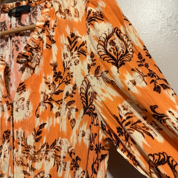 Frye Cadmium Orange Combo Tiered Front Button Dress Western Floral Cowgirl Small - Picture 8 of 16